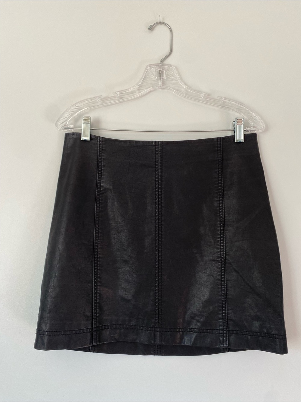 Free People Black Faux Leather Mini Skirt Size 10 Vegan Leather